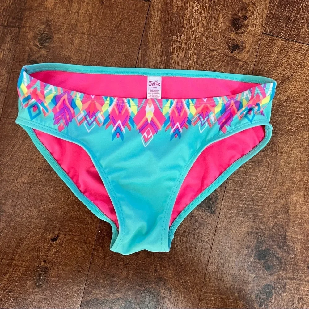 Justice girls bikini swim bathing suit 2 piece Sz 14/16 blue green design